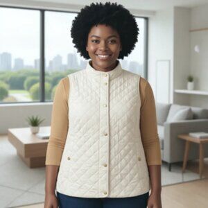 Talbots Quilted Vest Ivory White Fleece Lined Zip Snap Pockets Women’s Plus 2X